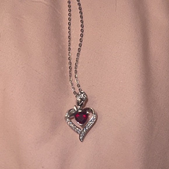 Women’s Necklace! July Birthstone in Heart With Rose - Picture 2 of 2